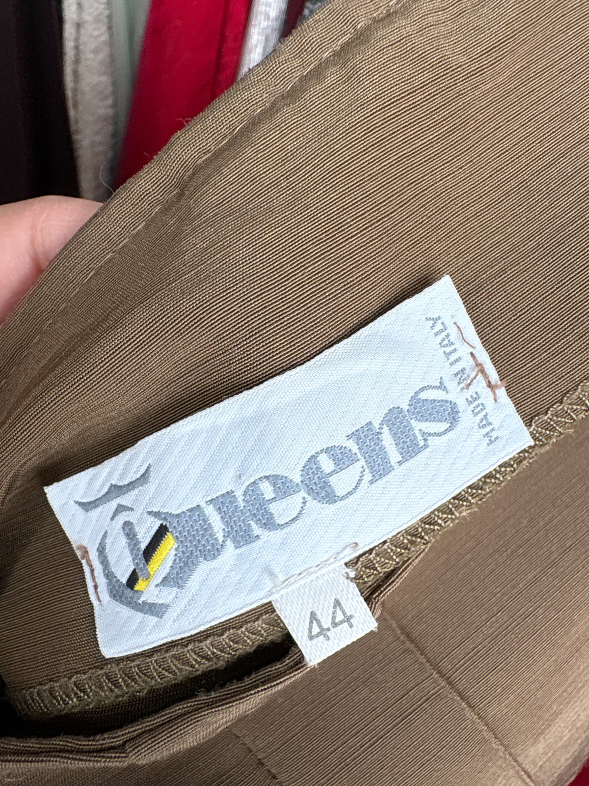 Pantaloni țigaretă camel din lana extrafina petite cu talie ultra înaltă
