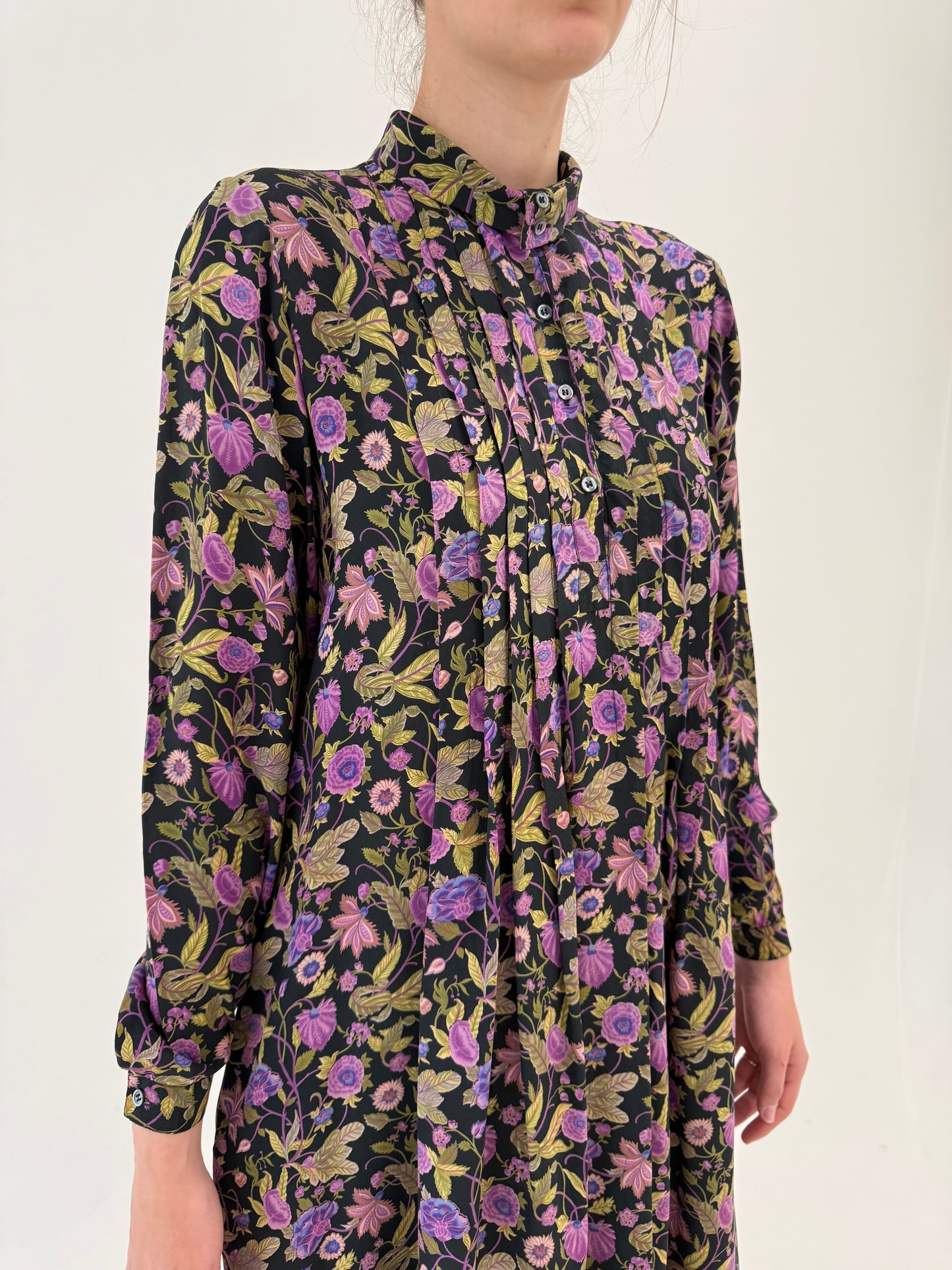Rochie vintage italiană din mătase naturală cu print floral