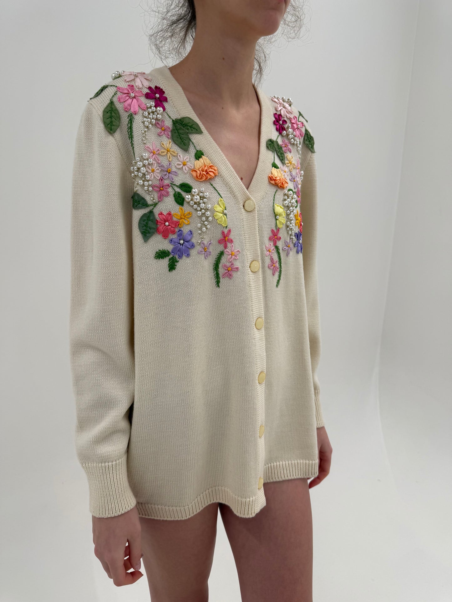 Cardigan vintage bijuterie cu aplicații manuale 3D și broderie manuală