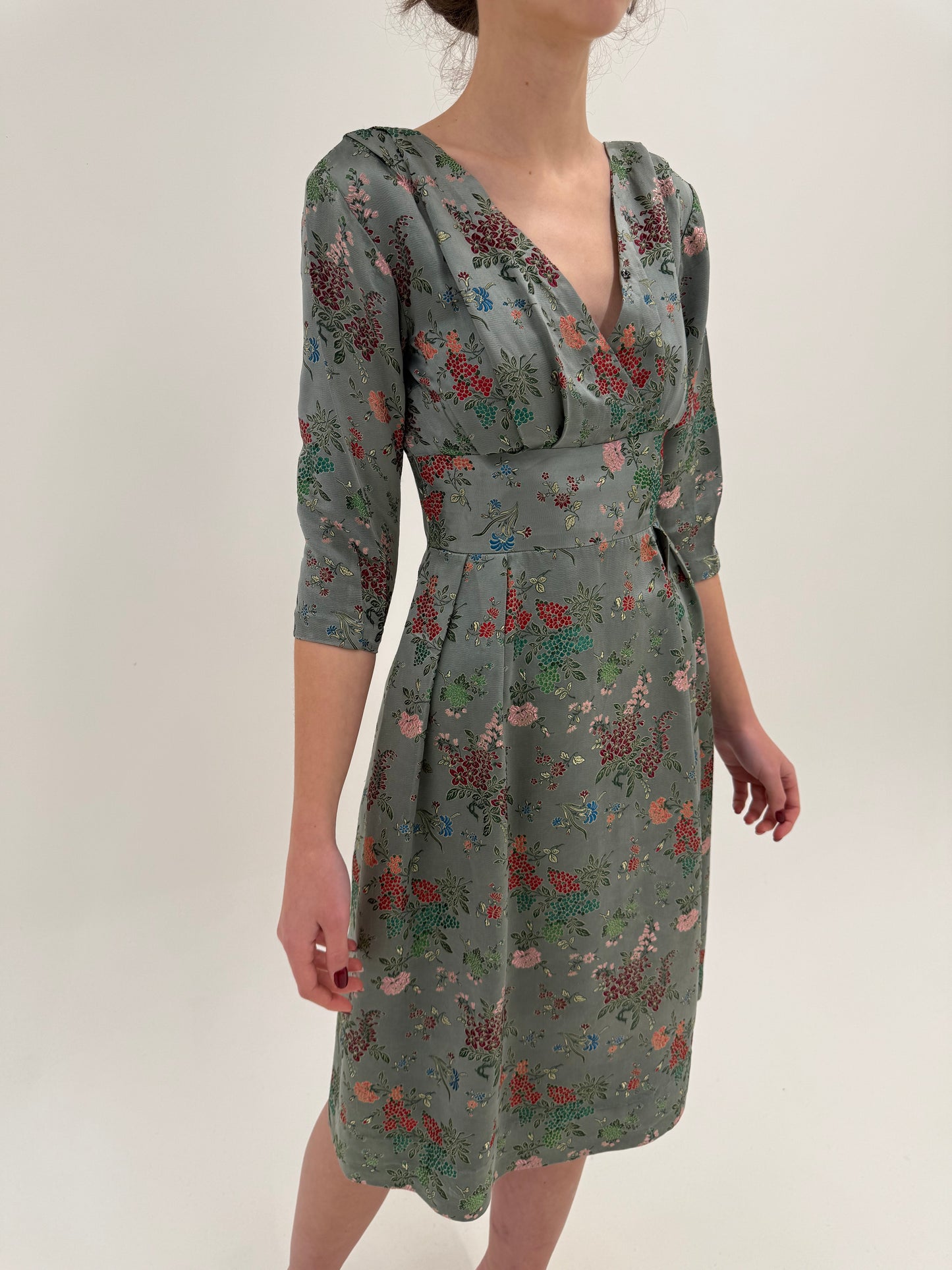 Rochie din jacquard de mătase naturală cu print japonez Old vintage anii 80