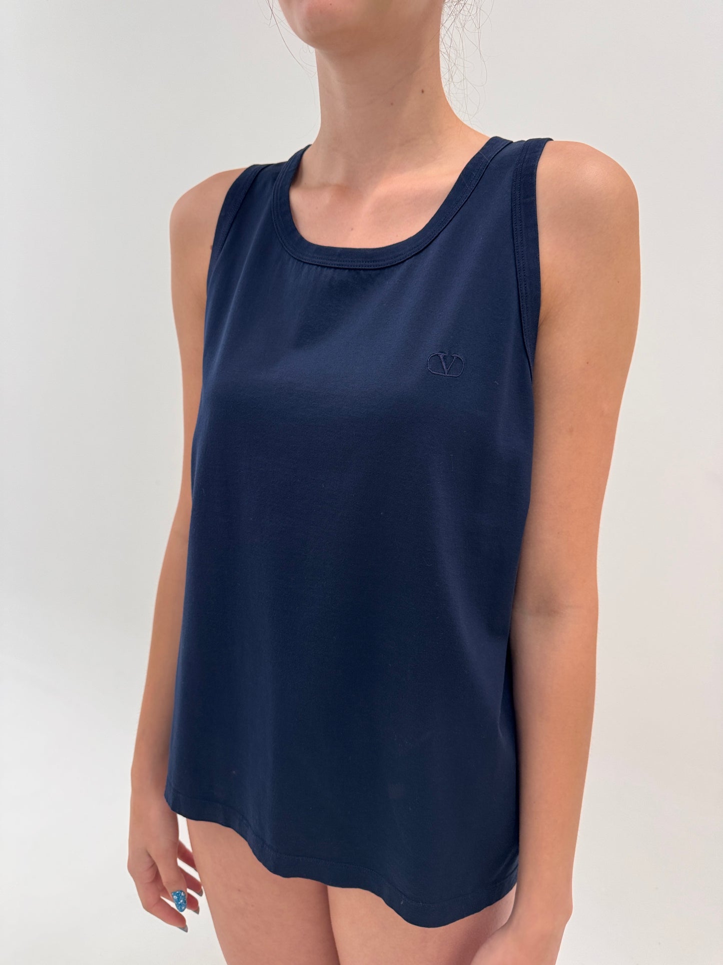 Top Valentino din Bumbac excepțional cu logoul discret al brandului Navy blue