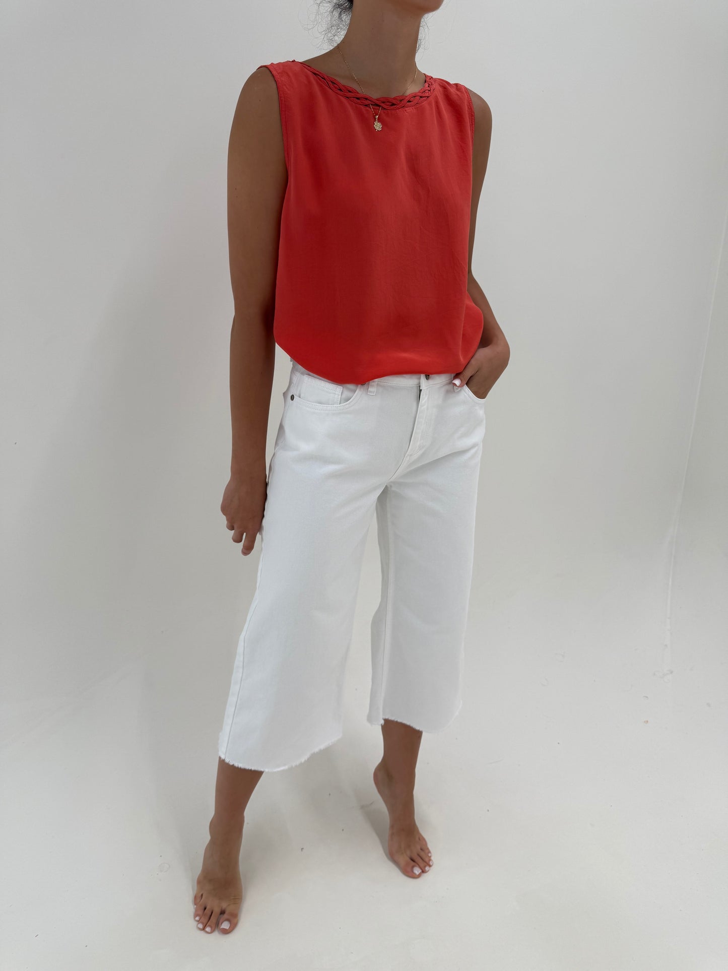 Culottes jeasn premium de vară din bumbac cu talie înaltă