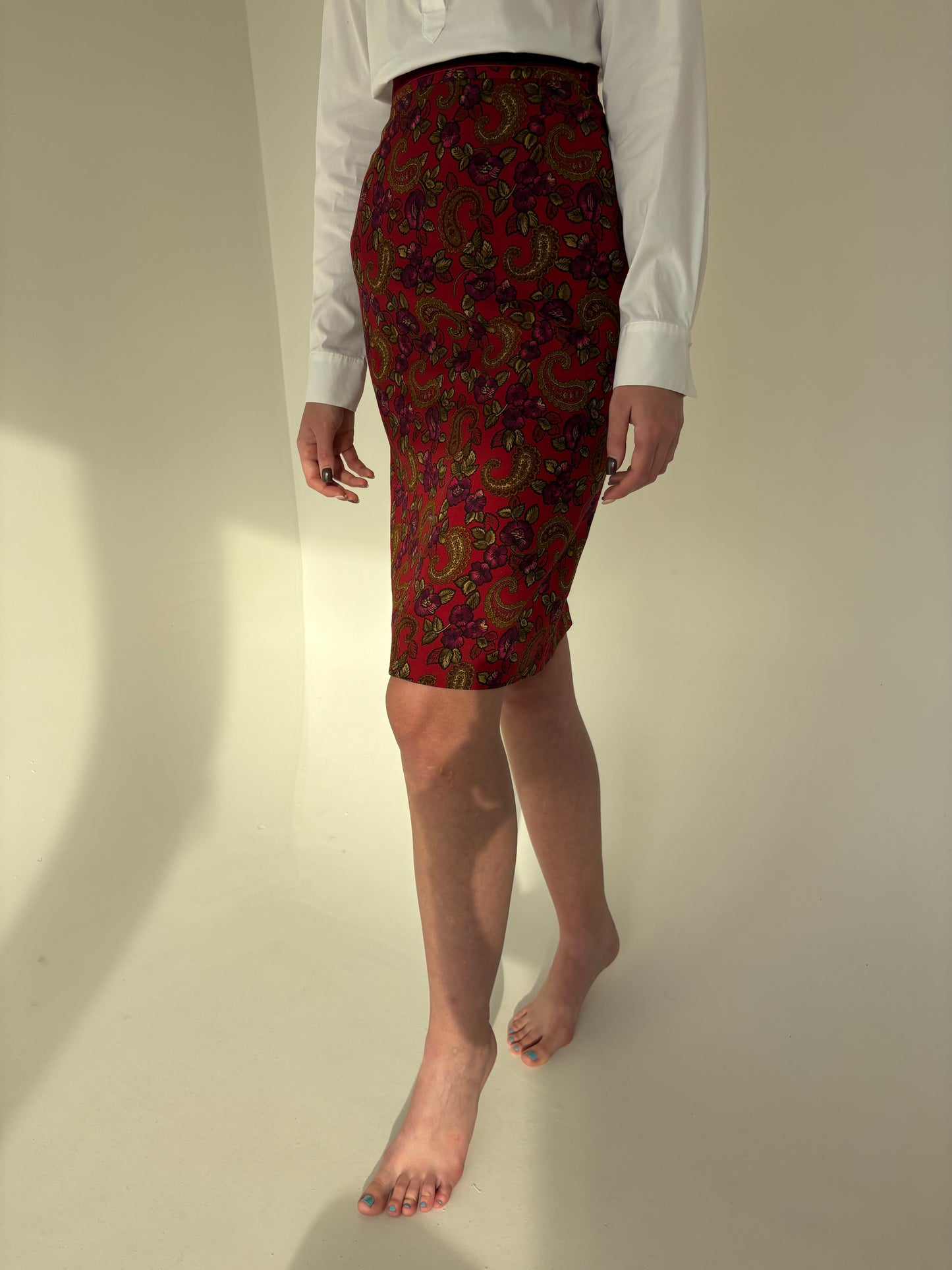 Fustă vintage din lana extrafina cu print paisley în culori superbe