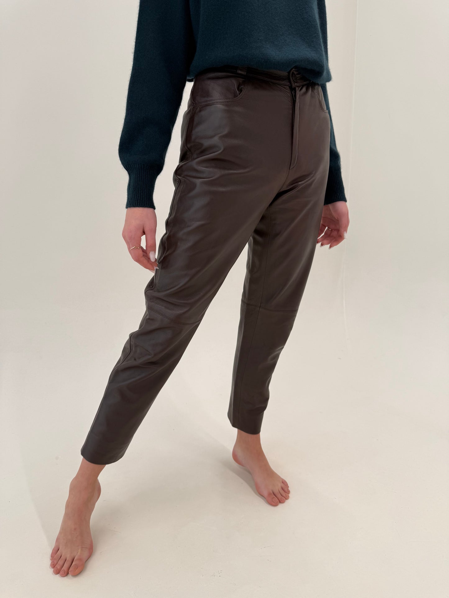 Pantaloni din piele naturală extrem de moale chocolate brown mom fit