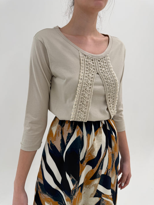 Bluză luxury Herno sand nude cu dantelă macrame
