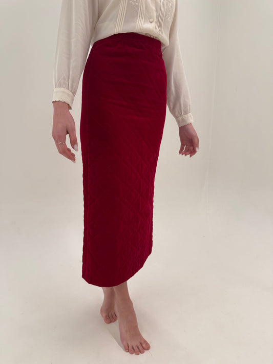 Fustă maxi dark cherry red din matlase exceptional de catifea