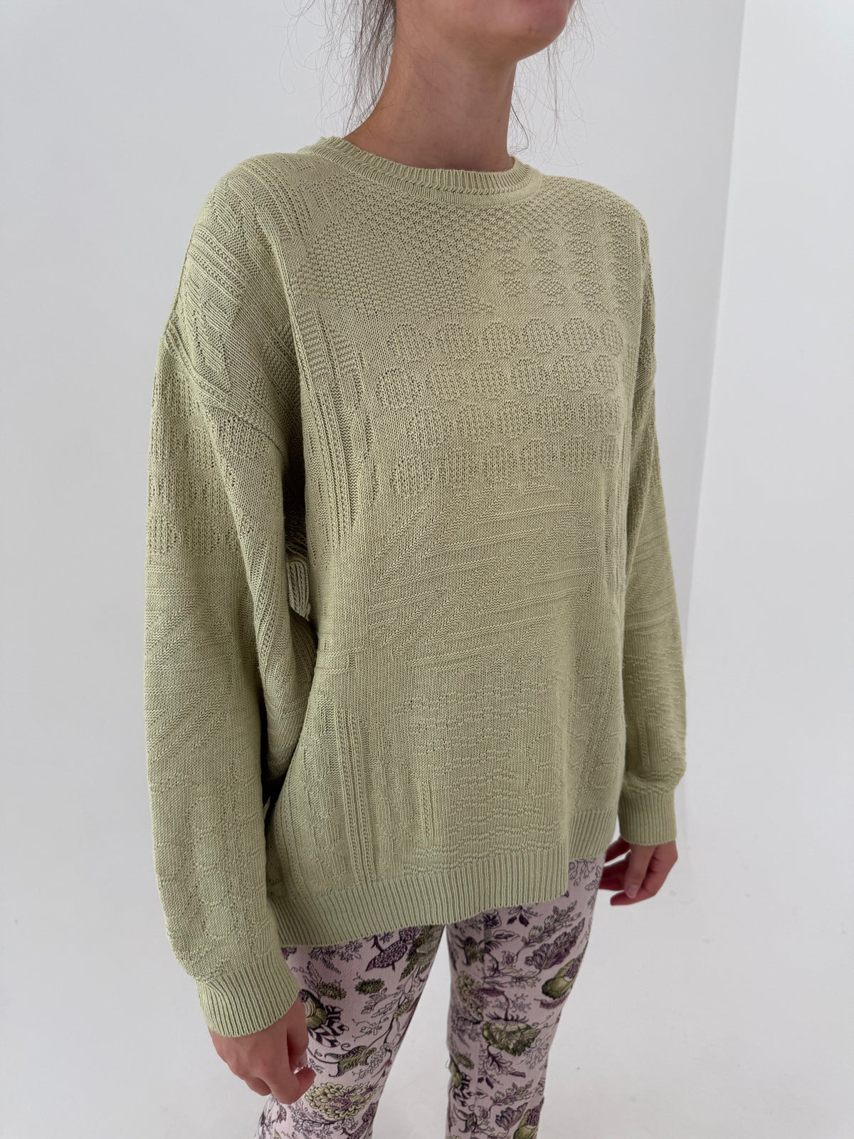 Pulover light green texturat superb din bumbac premium de gramaj mare