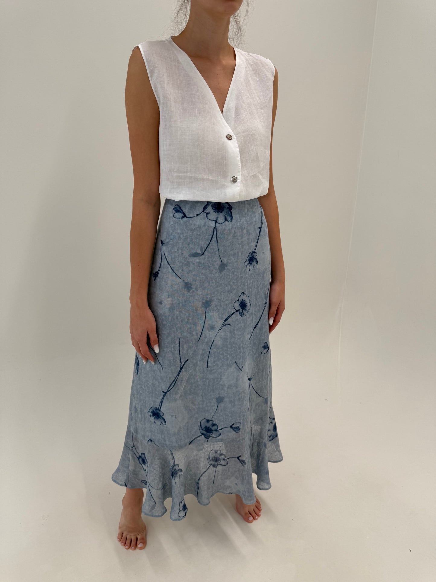 Fustă maxi de brand luxury Sportalm din pânză de in baby blue