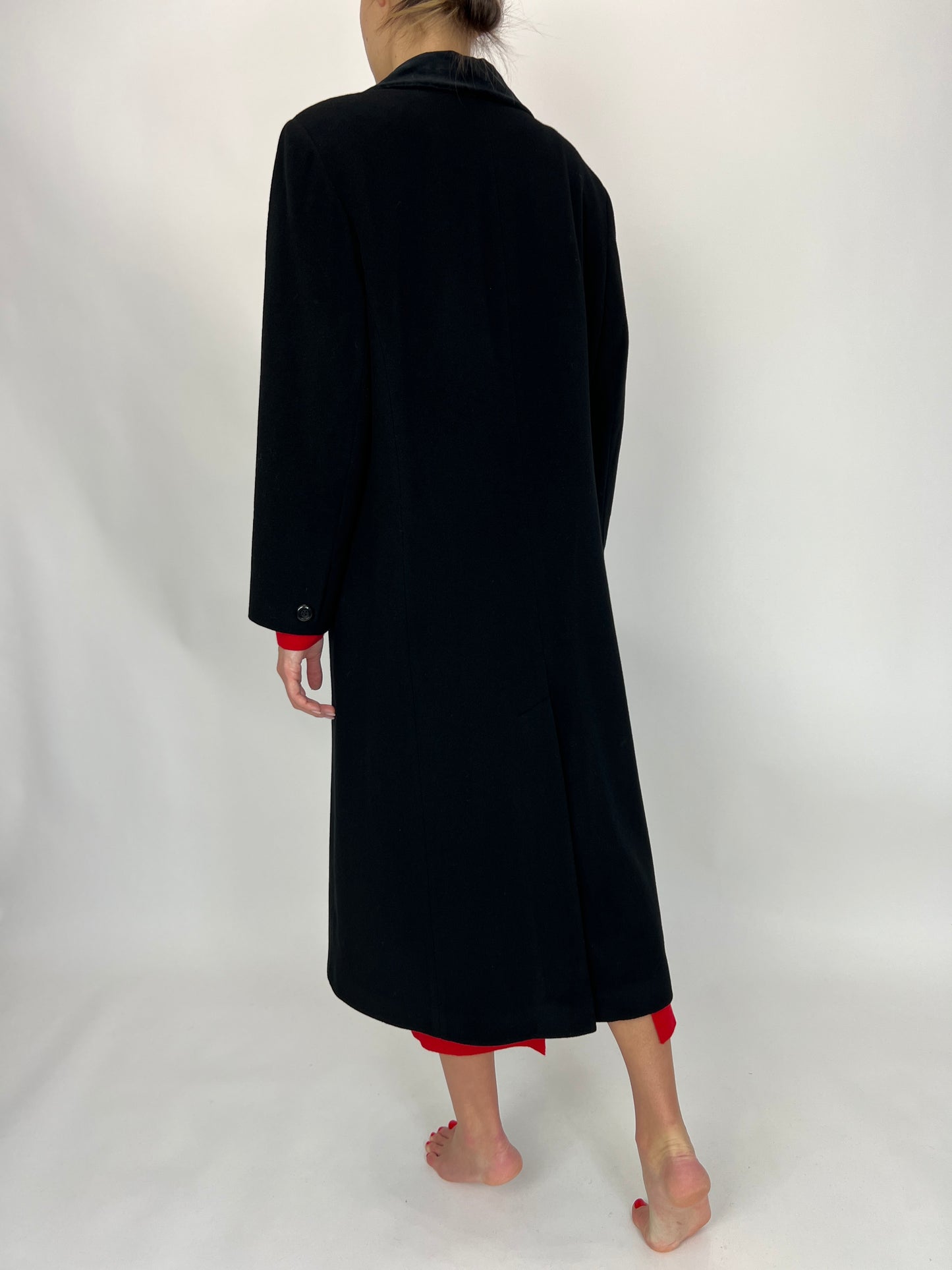 Palton negru clasic din lana cu cașmir
