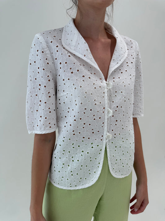 Sacou / top italian premium integral cu broderie anglaise superba din in