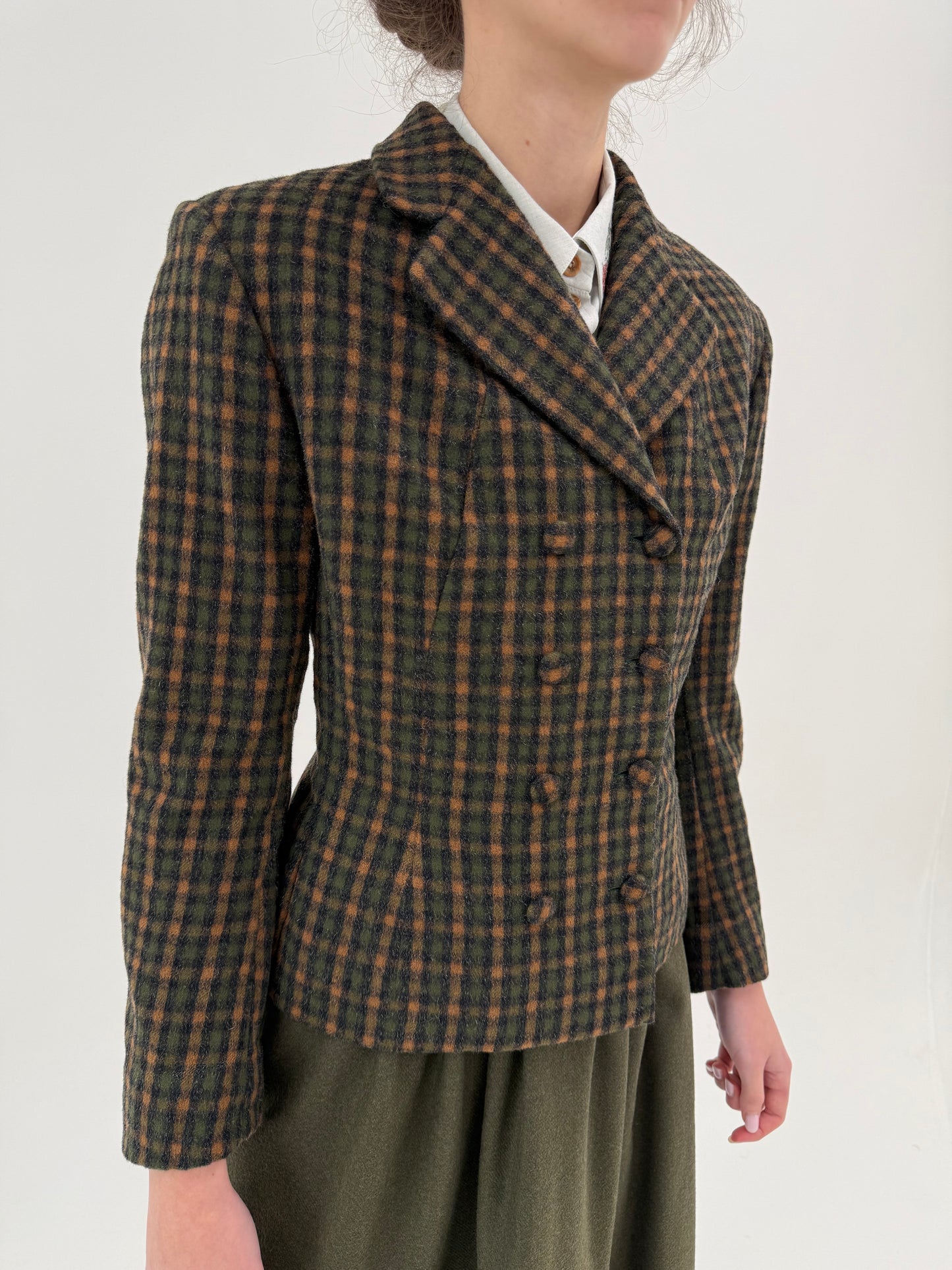 Sacou old vintage anii 40 inceput de ‘New Look’ in stil Dior din stofă countryside