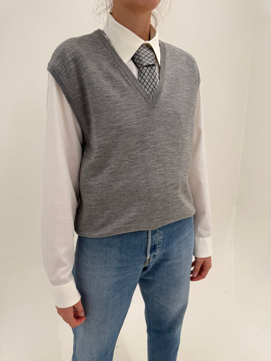 Vestă italiană silver gray din lana merino extrafina