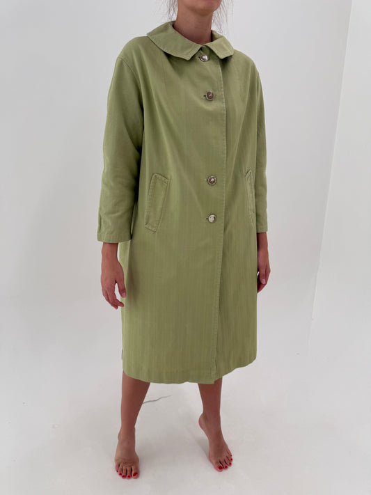 Pardesiu vintage dusty pistachio green din bumbac gros în croi de ani 60