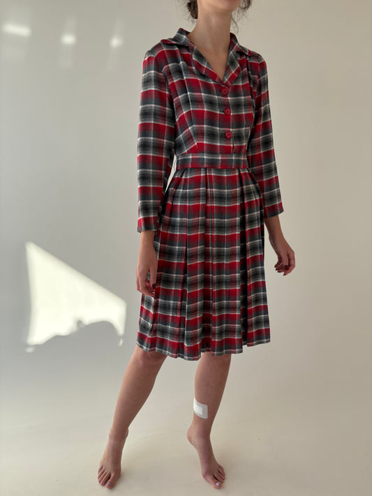 Rochie Old vintage de zi sfârșit de ani 50 din stofita de lana extrafina