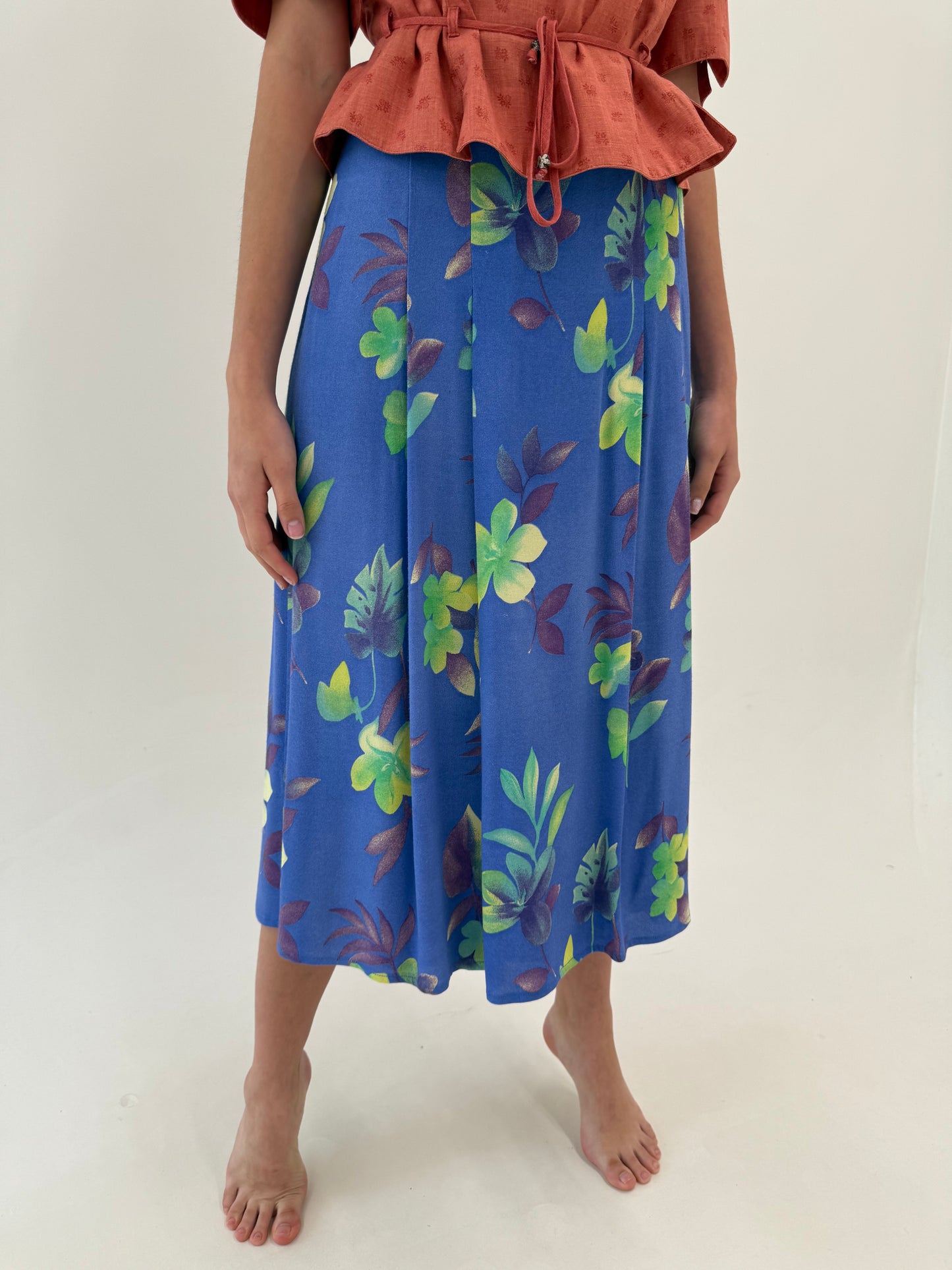 Fustă vintage spre maxi cornflower Blue plisată cu talie ultra înaltă