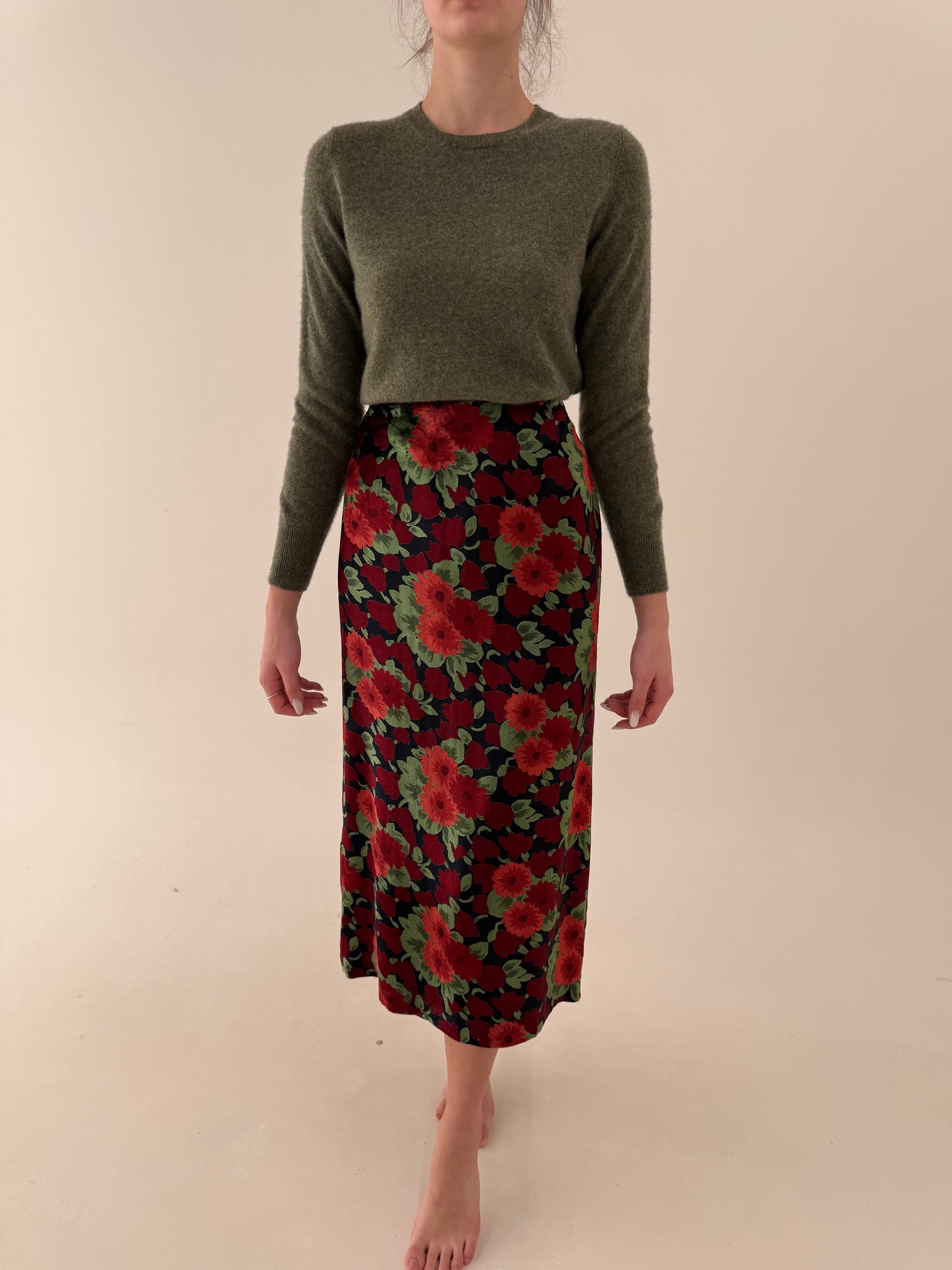 Fustă maxi din catifea excepțională cu mătase naturală și talie ultra înaltă