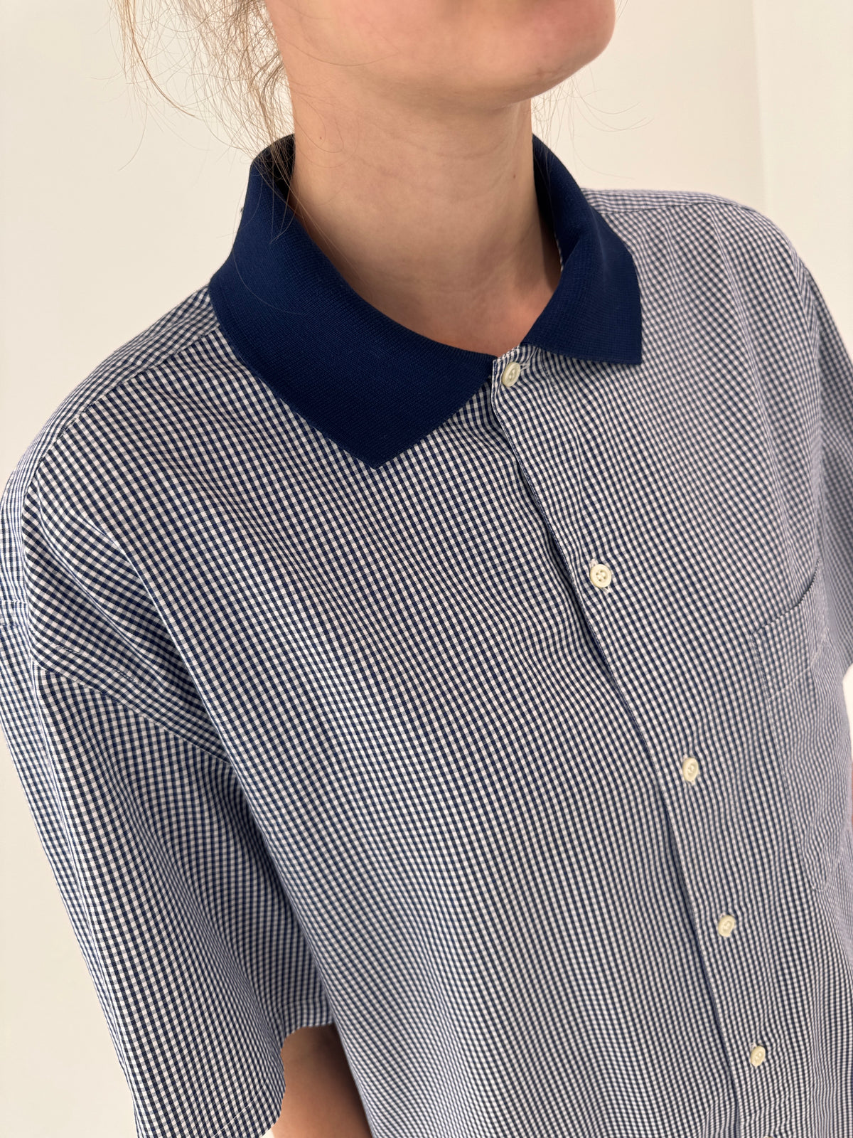 Cămașa luxury Cacharel cu influențe casual gingham din poplin excepțional