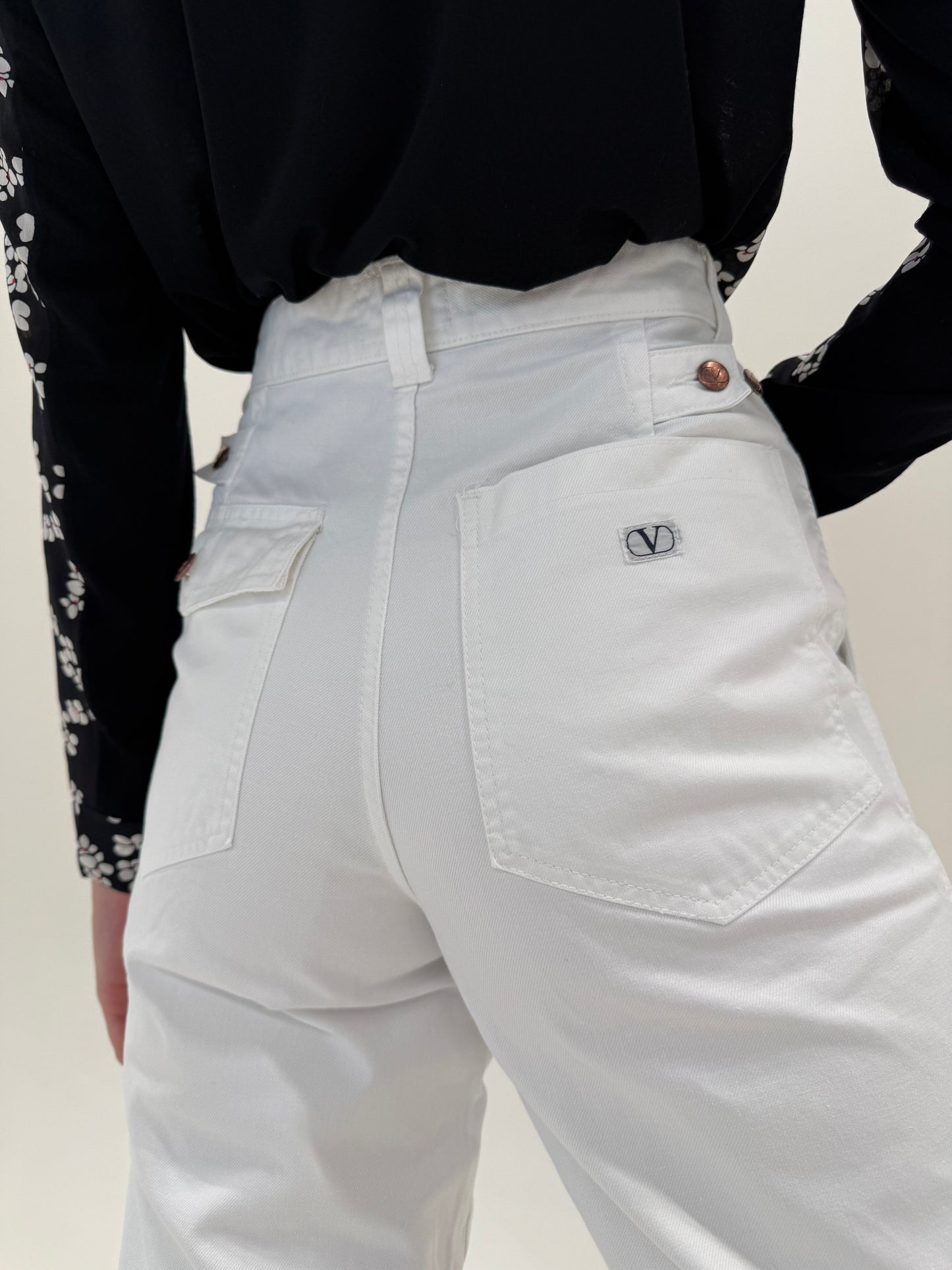 Jeans tall Valentino de vară din de bumbac cu talie extrem de înaltă