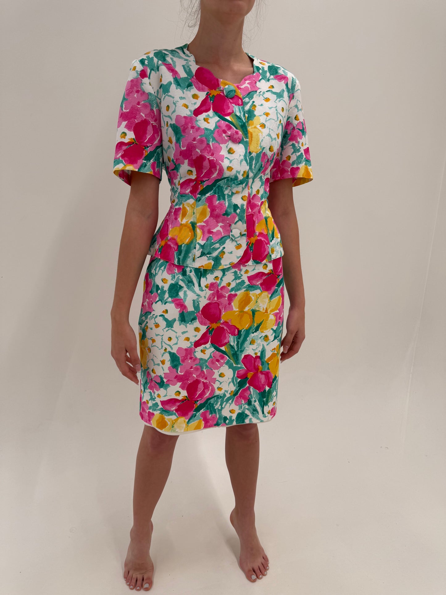 Set vinatge excepțional cu print floral în culori superbe și sacou cambrat din faille