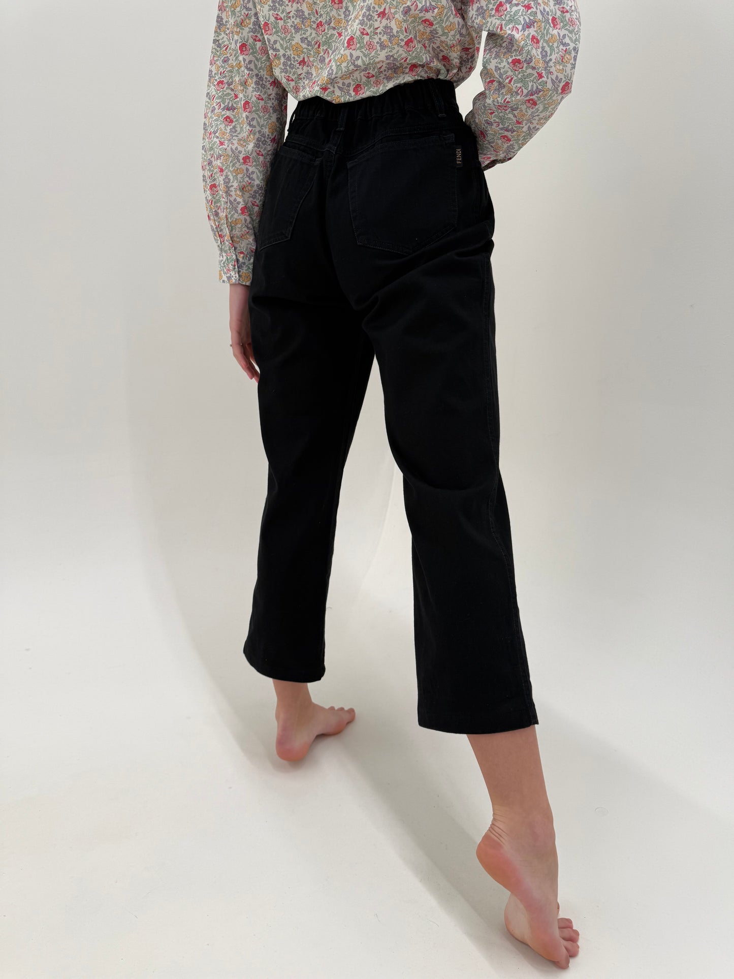 Jeans vintage Fendi negri cu talie înaltă elastica mom fit