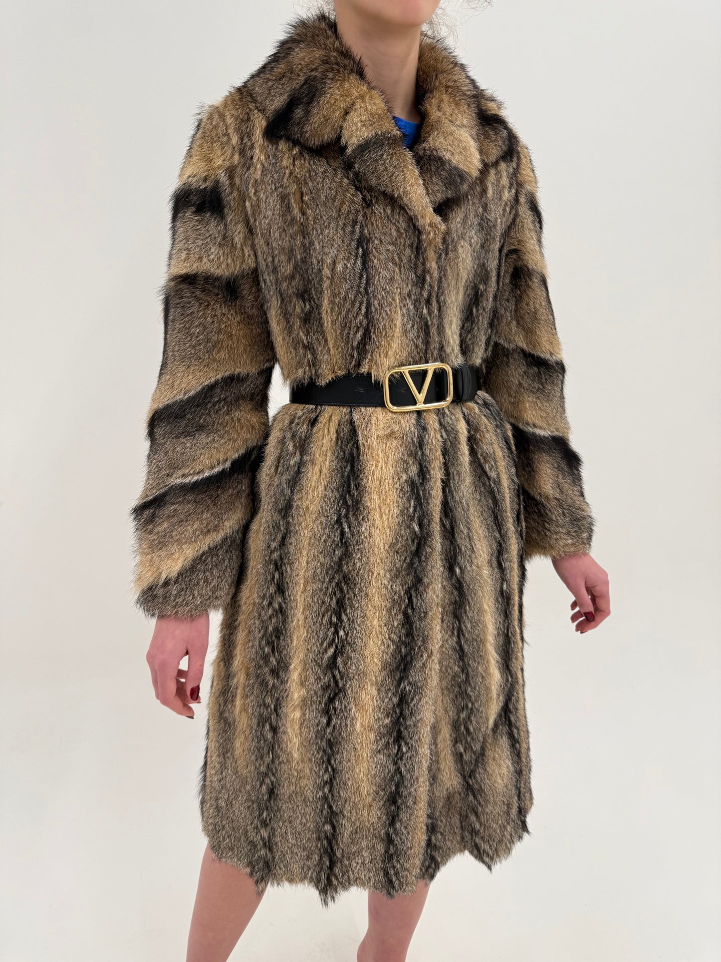 Blană naturală de enot în dungi naturale și combinație superbă de culori