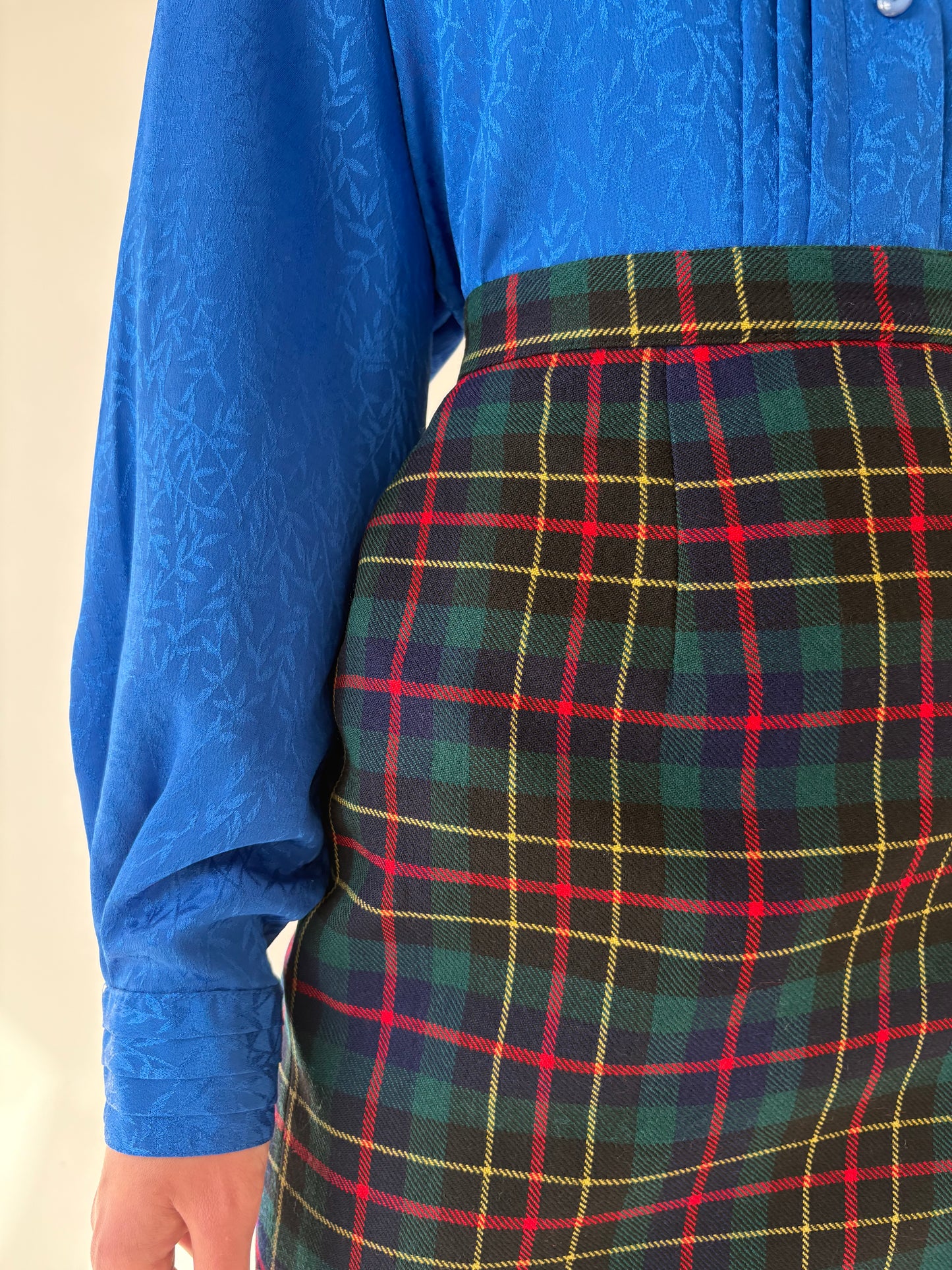 Fustă conică din Tartan de lana extrafina cu talie ultra înaltă marcată