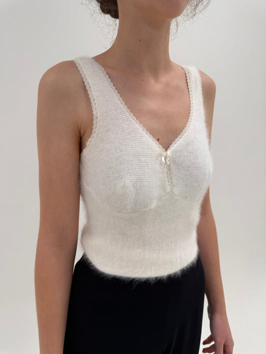 Top old vintage anii 80 din Angora cambrat și lung în stil furou