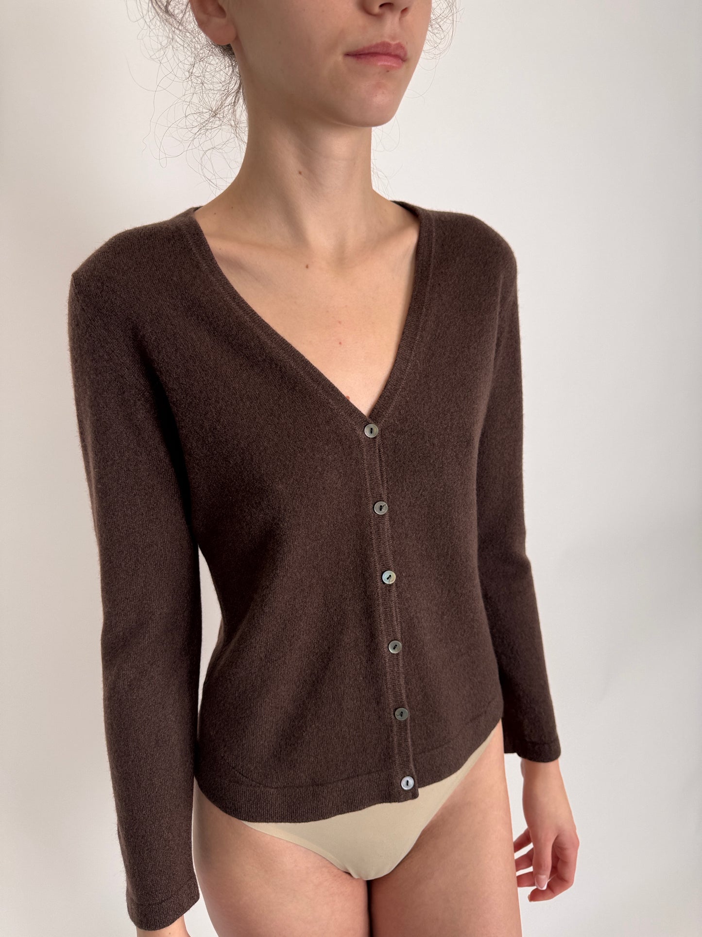 Cardigan clasic din cașmir subțire italian chocolate brown