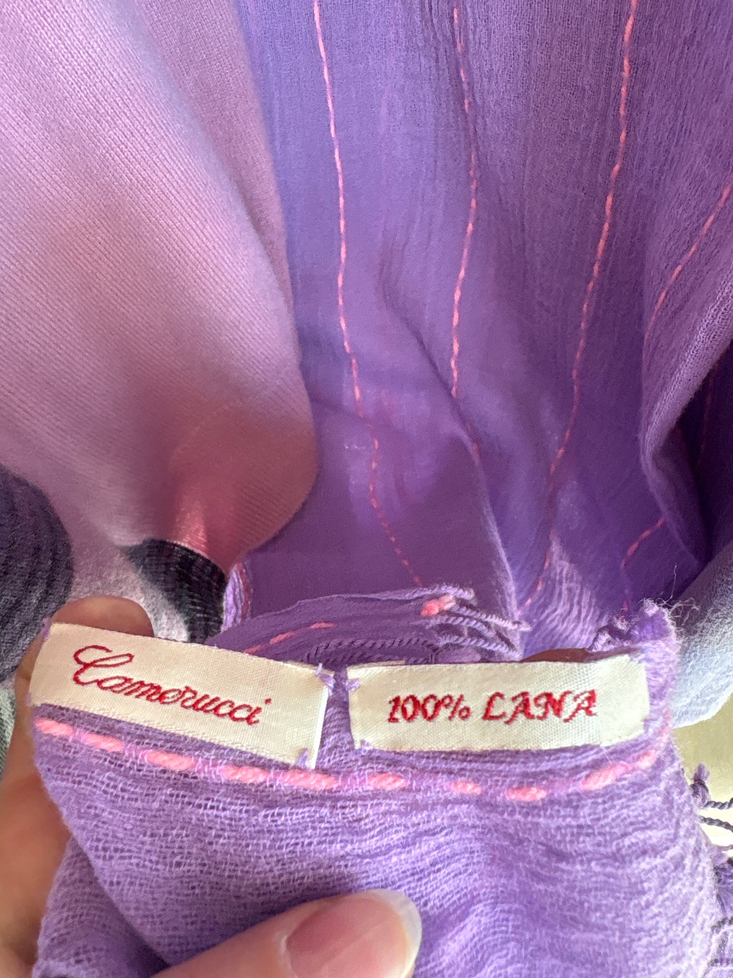 Shawl luxury lavender cu inserții roz din cea mai fină lana
