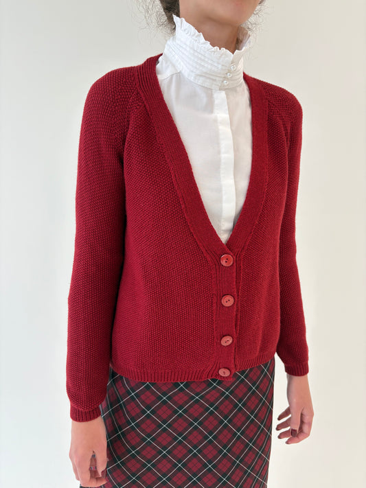 Cardigan oxblood italian din lana merino extrafina de gramaj mare