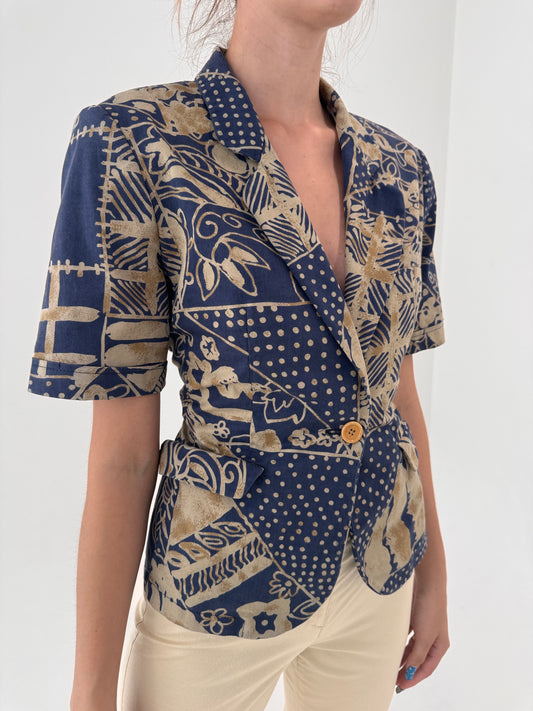Sacou luxury Les Copains cambray din canvas din de bumbac camel și Navy blue