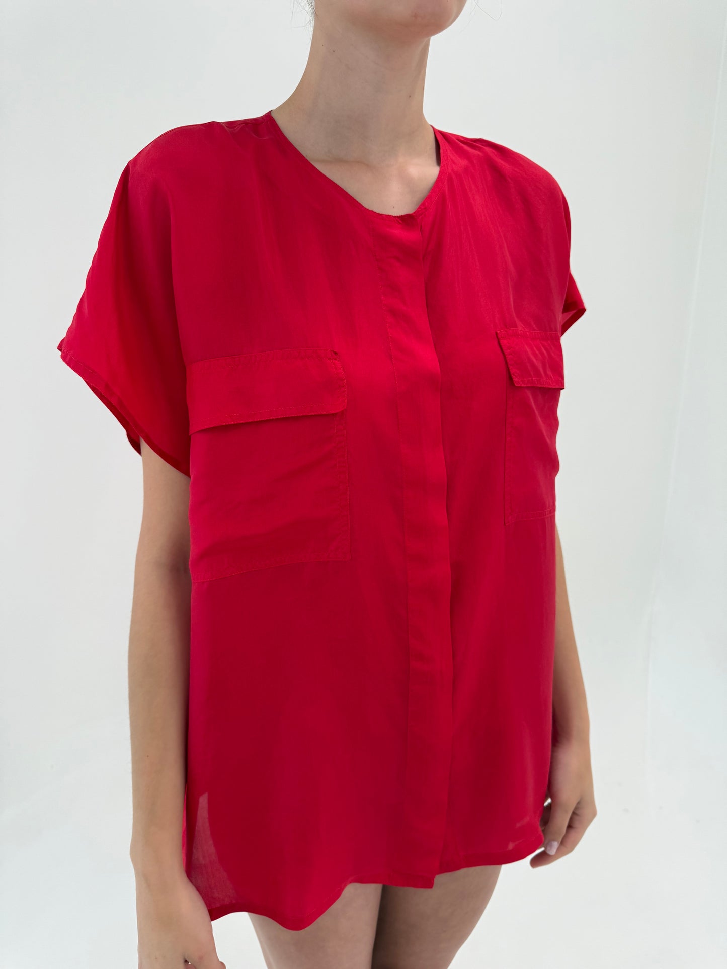 Top în croi retro modern din mătase matuala ruby red superb