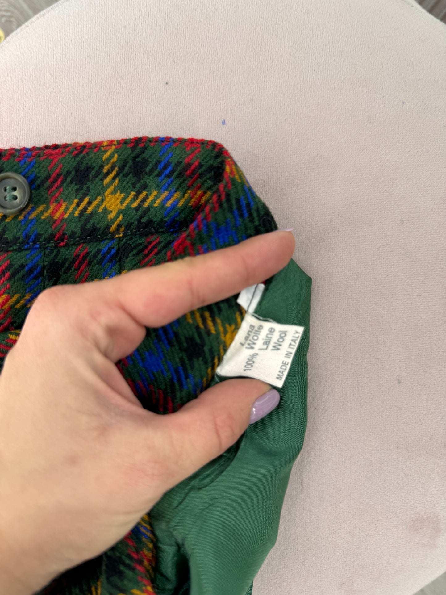 Fustă vintage plisată din Tartan extrafin plin de lana în culori tari