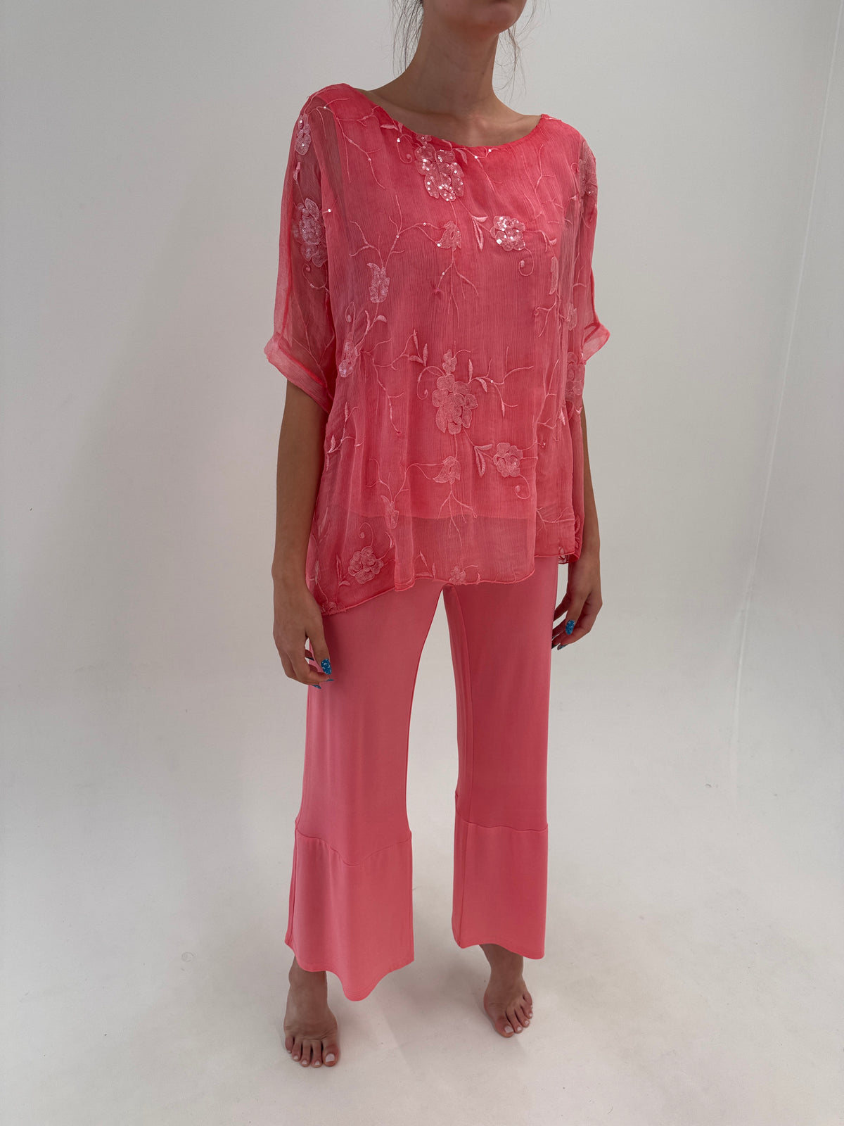 Pantaloni statement din jerse excepțional de vară salmon Pink