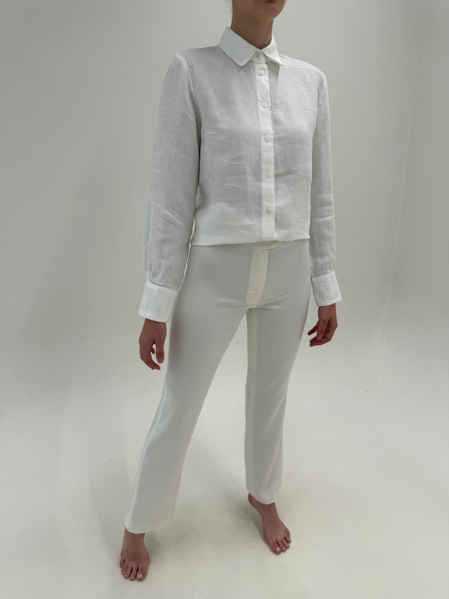 Pantaloni clasici albi din poplin ușor modelatori