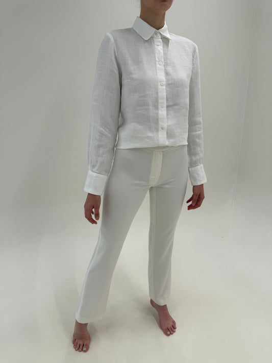 Pantaloni clasici albi din poplin ușor modelatori