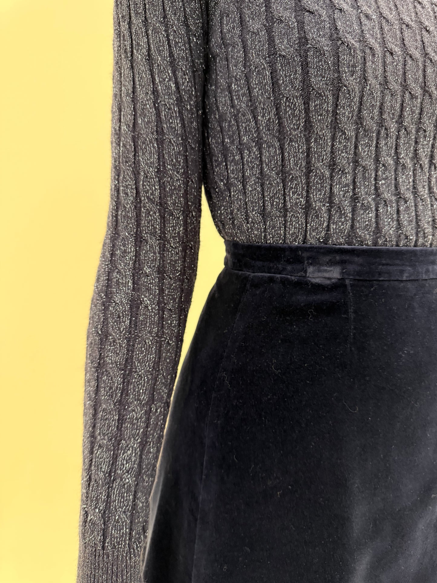 Fustă vintage de seară albastru cerneală midi lung din catifea