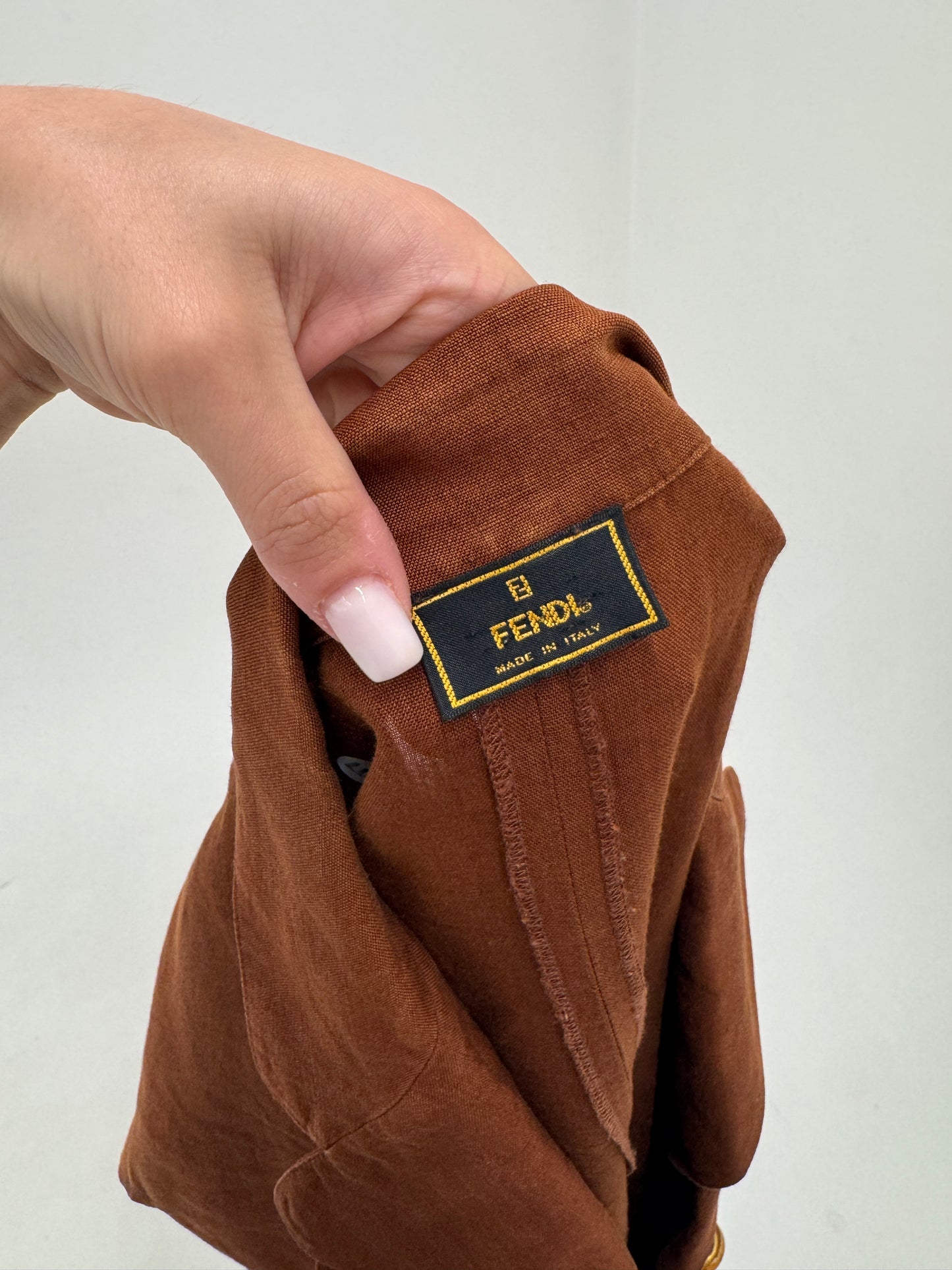 Rochie Fendi vintage în croi chic din in excepțional caramel brown