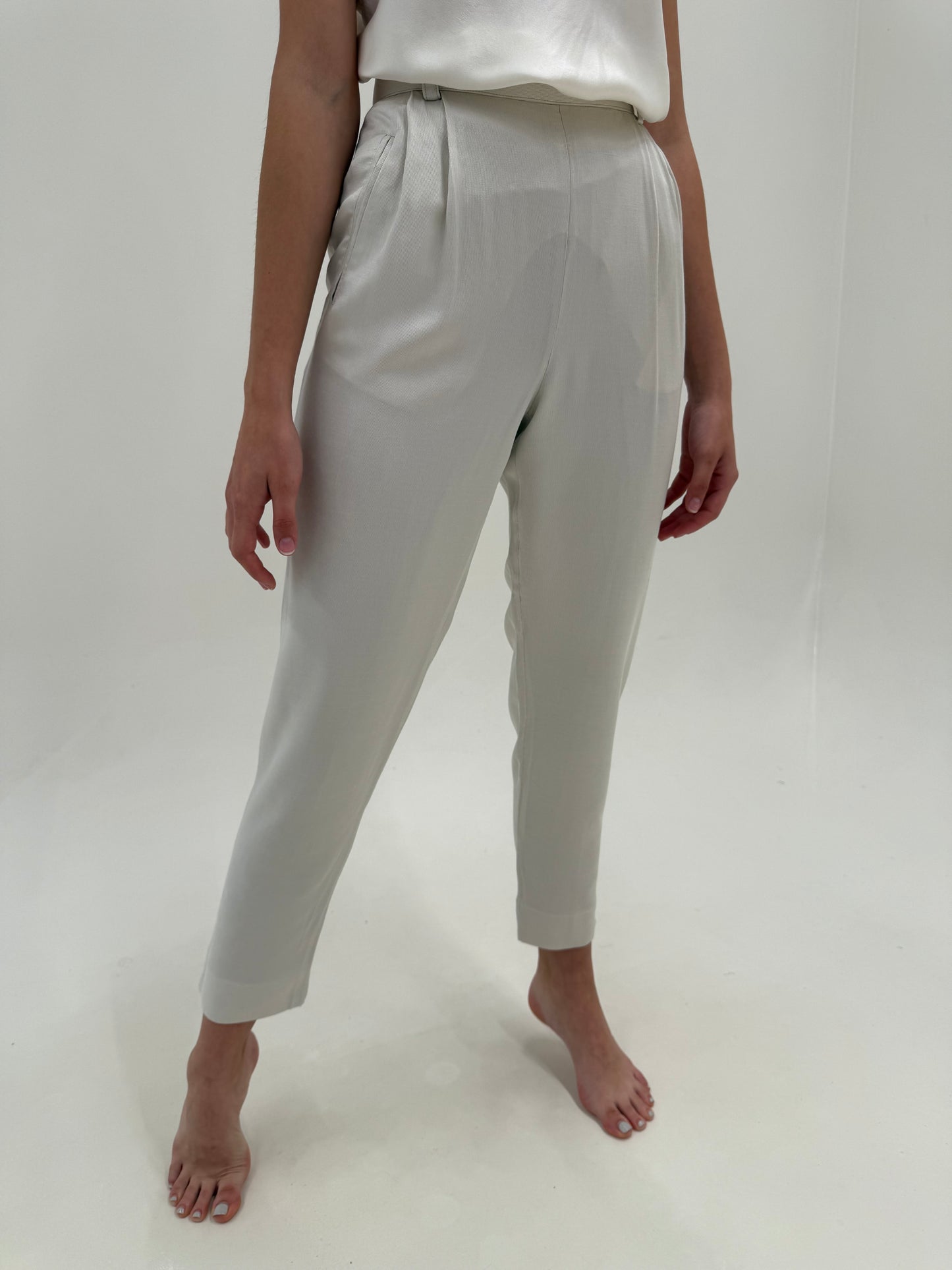 Pantaloni de brand super premium Seventy off white din pânză perlata