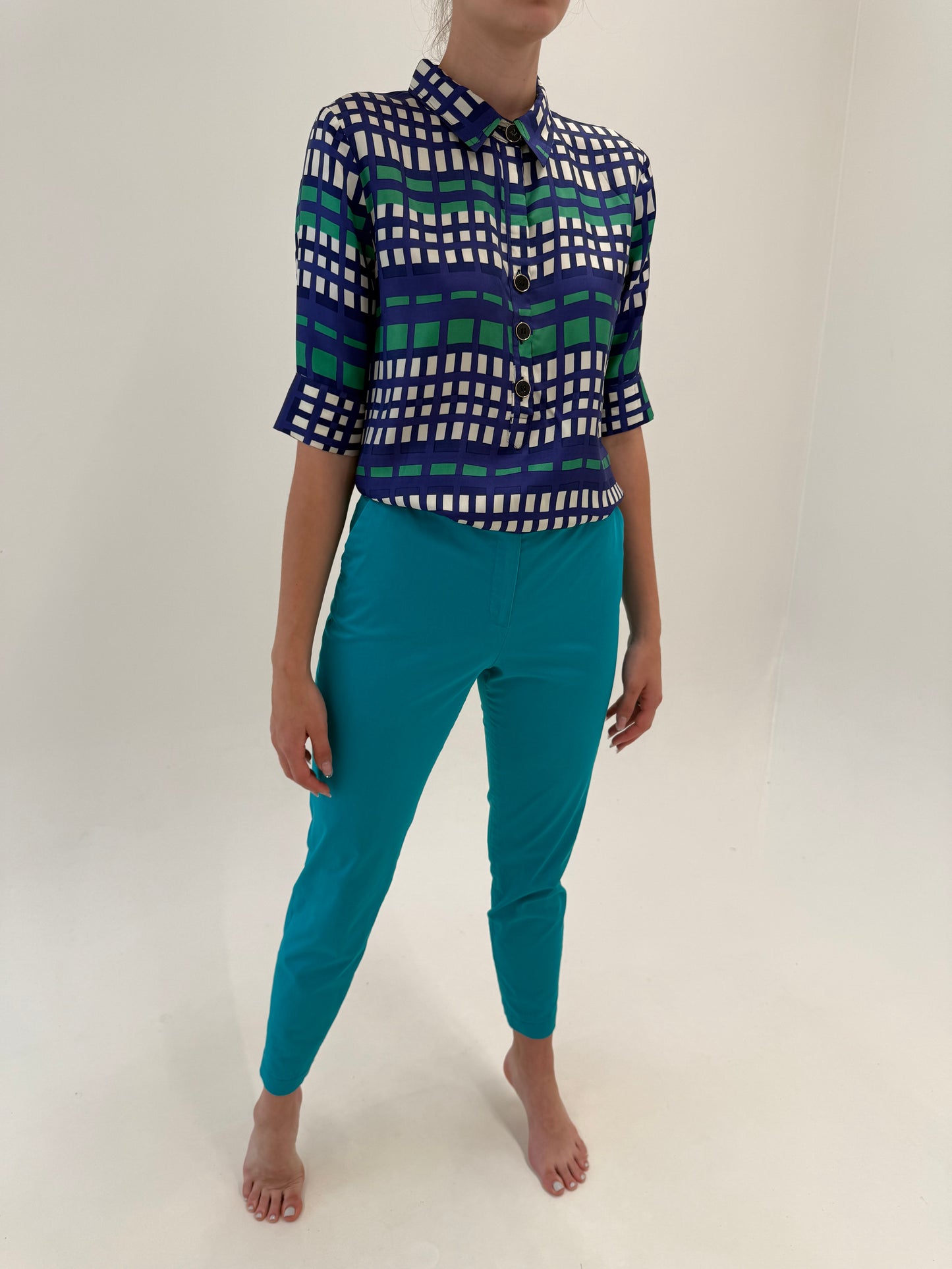 Pantaloni luxury Luisa Spagnoli din poplin modelator de bumbac în croi clasic