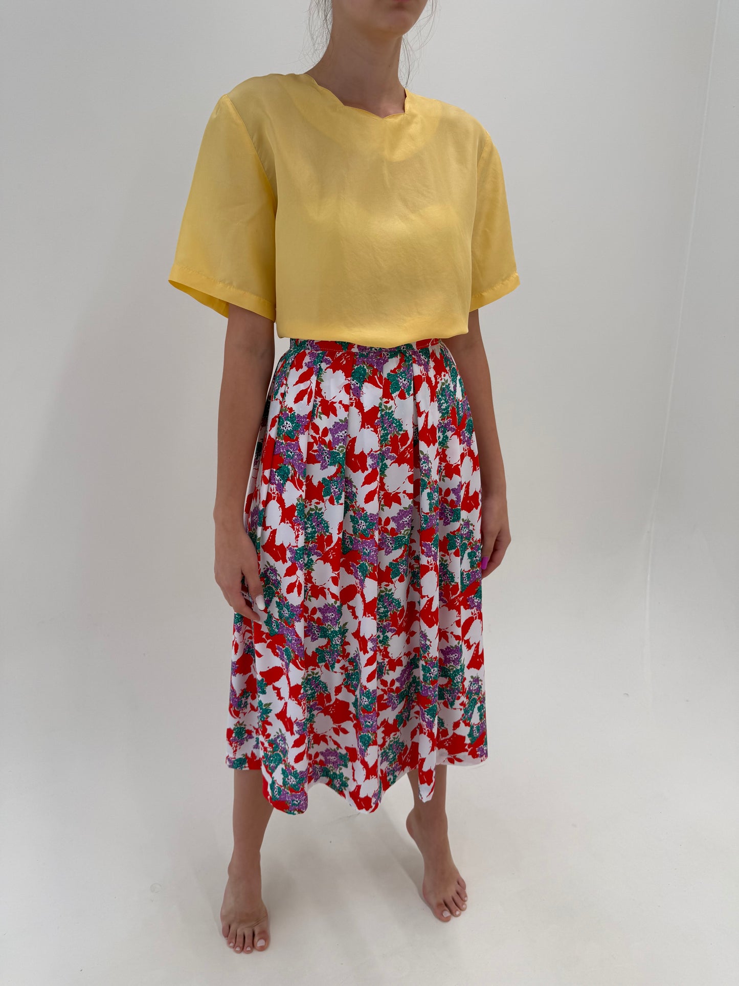Fustă din mătase naturală ultra luxury Alta Moda midi lung cu print superb