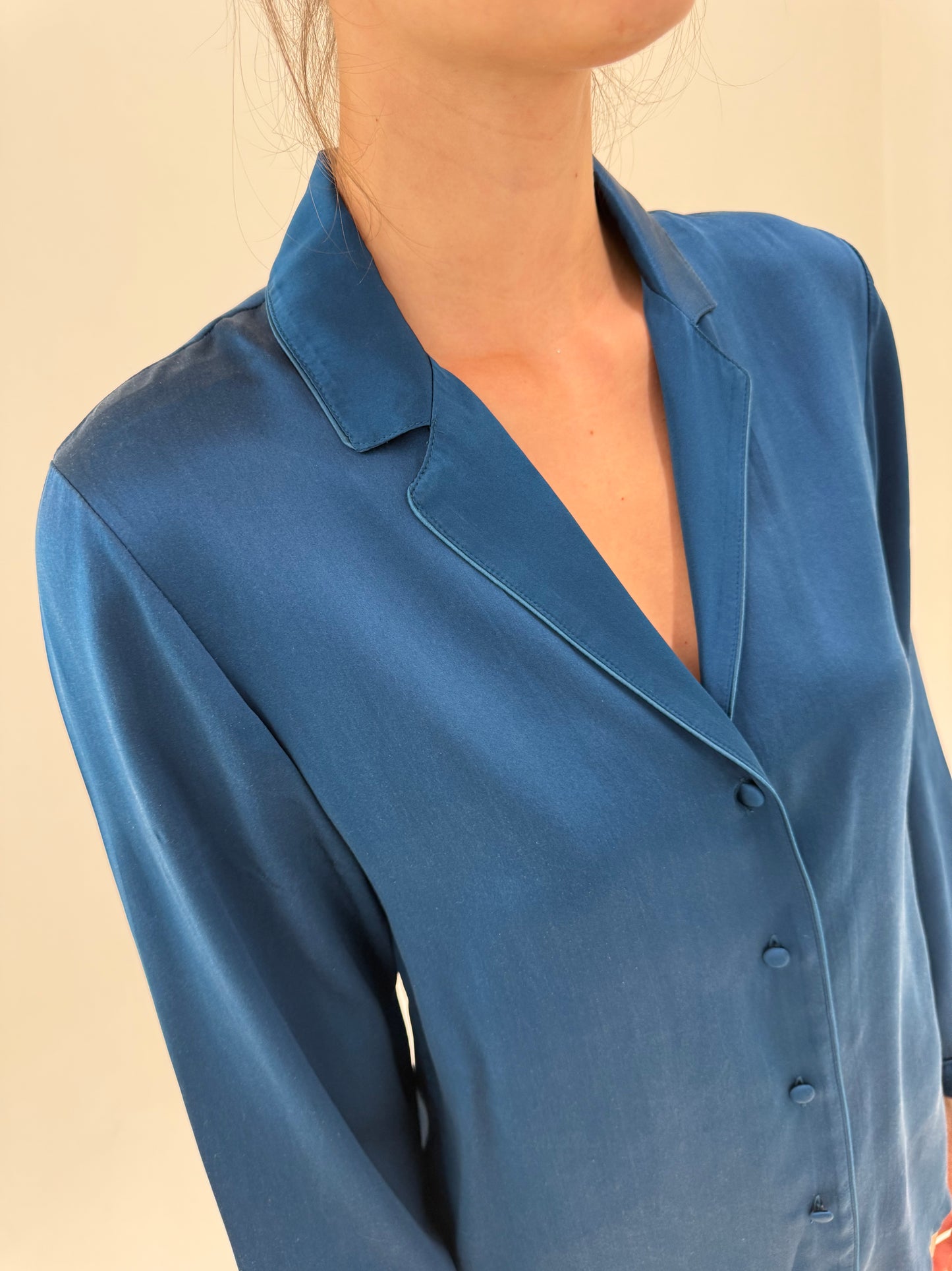 Pijama din mătase naturală teal blue