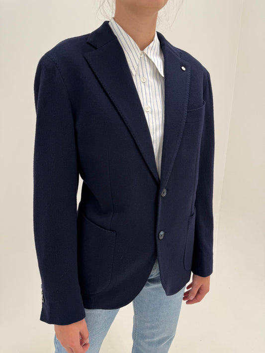 Sacou italian de brand luxury Luigi Bianchi Mantova Navy blue cu influențe casual