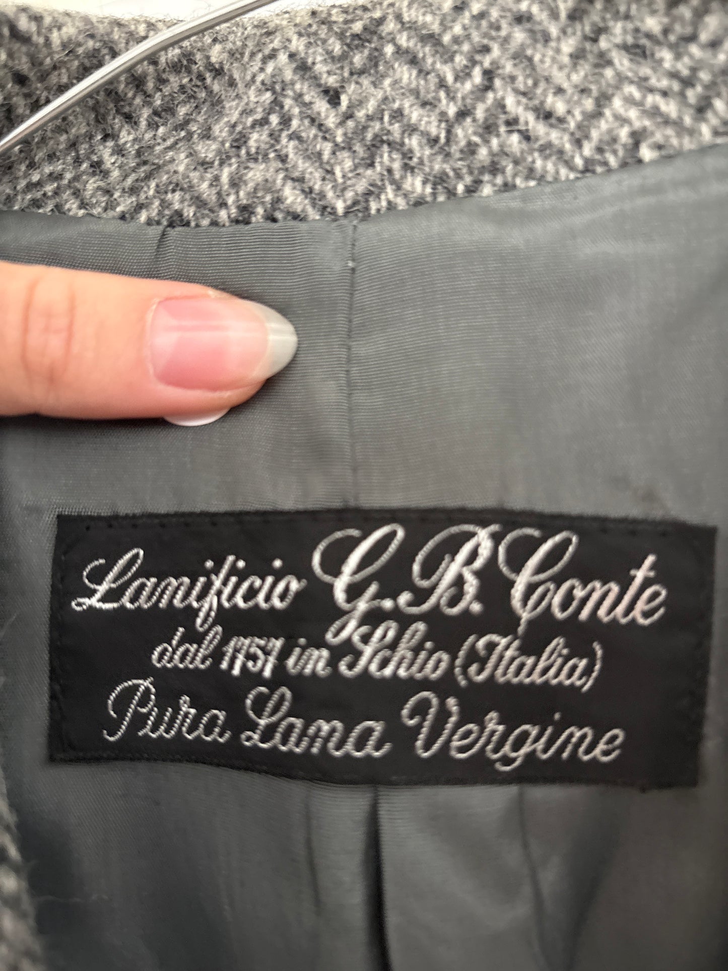 Sacou italian din tweed gros Chevron în nuanțe de gri din lana pura virgină