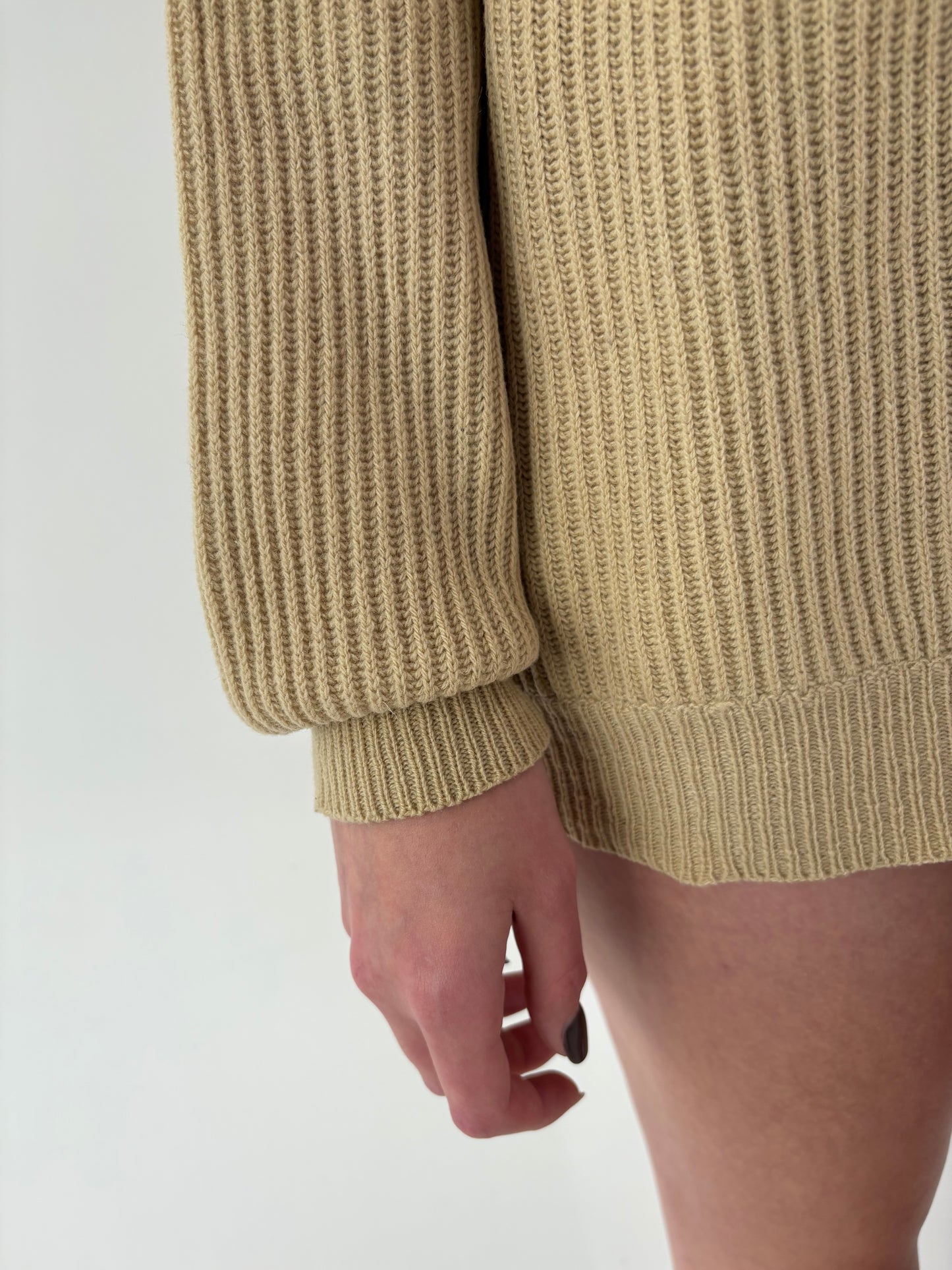 Pulover gros Stefanel sand nude din lana merino excepțională ribbed