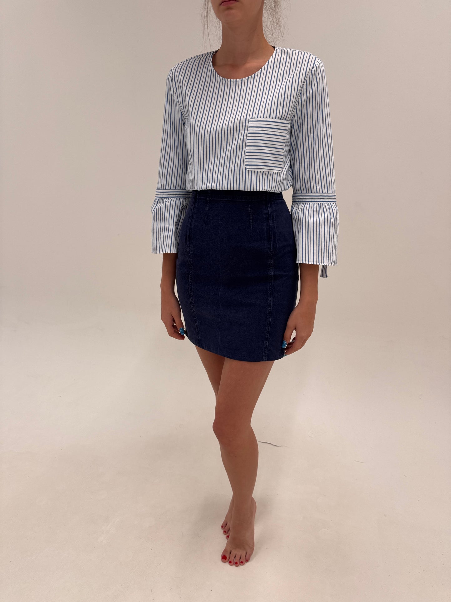 Fustă luxury Laura Biagiotti mini din Jeans modelator cu talie extrem de înaltă