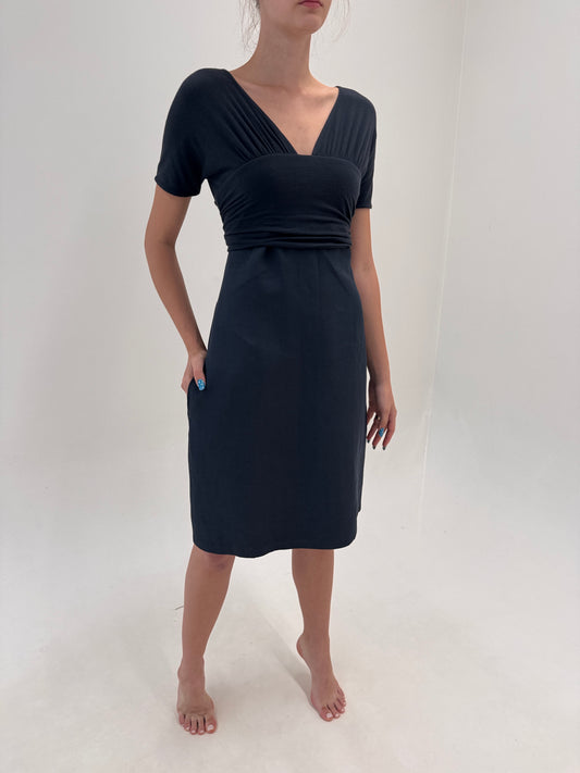 Rochie Max Mara petrol gray ultra confort din pânză de in cu top din bumbac