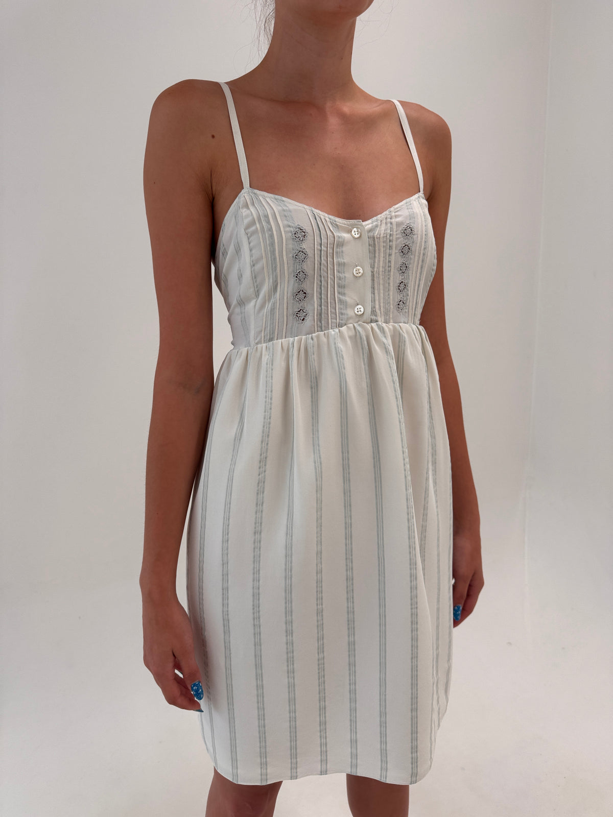 Rochie vintage italiană în stil Prada din mătase naturală cu broderie manuală