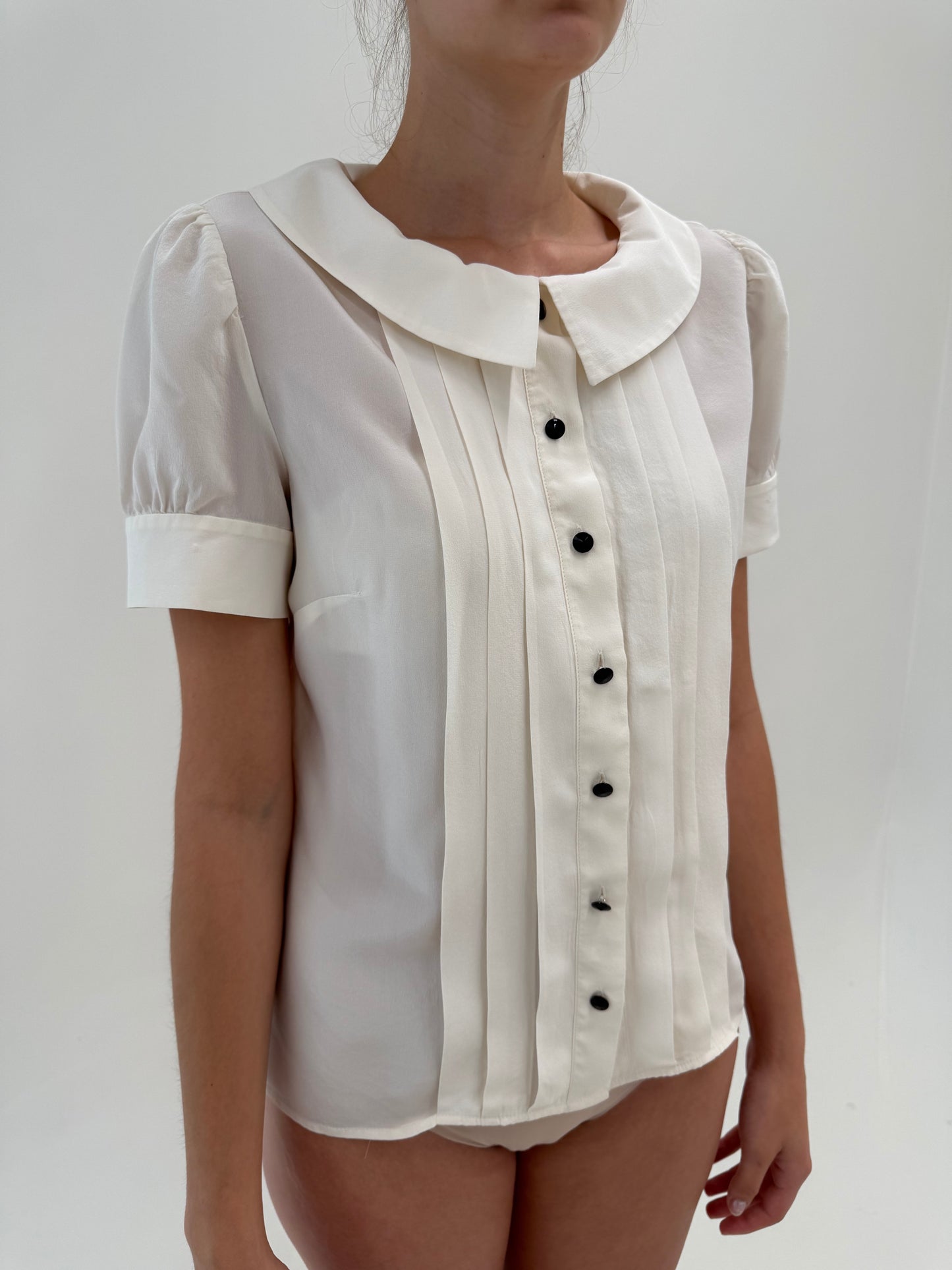 Camasa luxury Luisa Spagnoli din mătase natuala butter white în croi feminin