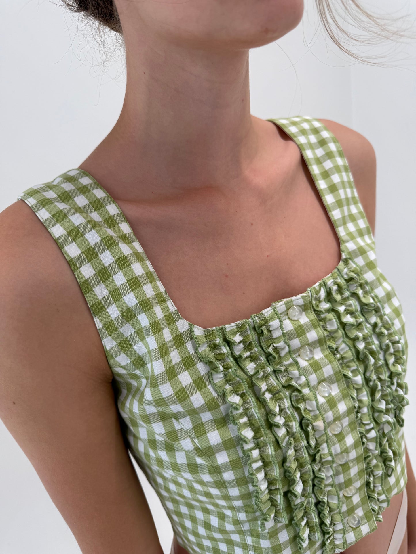 Set gingham din pânză de bumbac cu corsaj și fustă creion